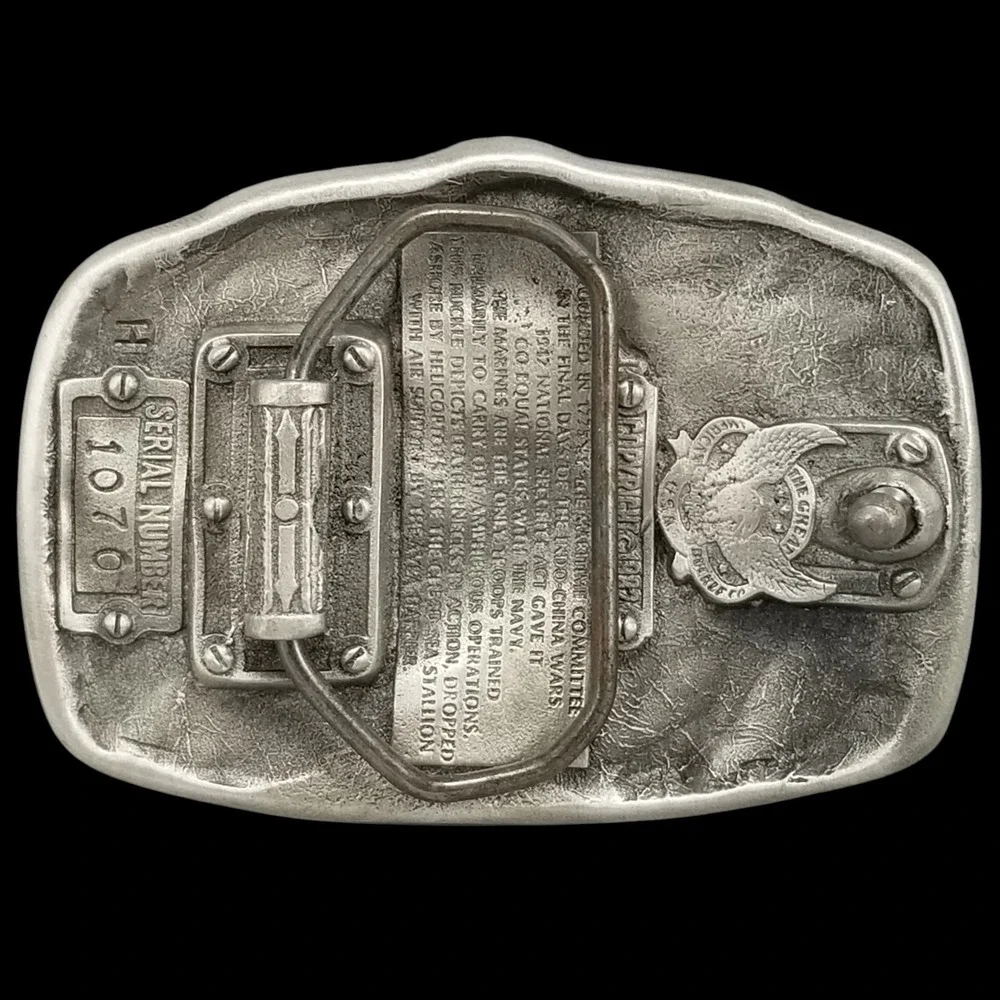 United States Marine Corps First to Fight‎ Belt Buckle USMC Vintage 1982 Pewter